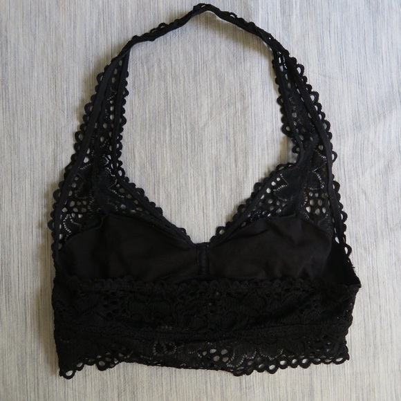 Aerie Black Floral Lace Bralette‎ Plunge Lightweight Pullover Comfy - Picture 6 of 8